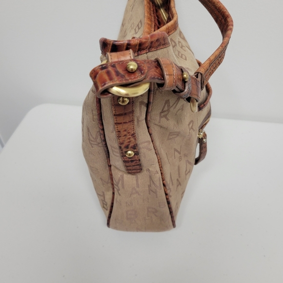 Brahmin Monogram Tan And Brown Canvas Croc Leather Shoulder Bag. - Picture 5 of 16